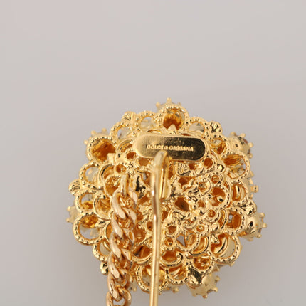 Exquisite Crystal-Embellished Gold Brooch