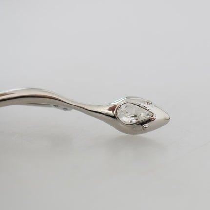 Elegant Crystal-Embellished Silver Brooch Pin