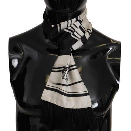 Elegant Silk Men's Scarf - Classic Black Stripe