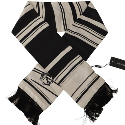 Elegant Silk Men's Scarf - Classic Black Stripe