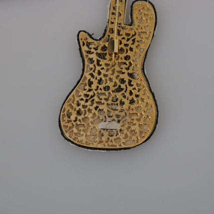 Gold Sequined Guitar Pin Brooch