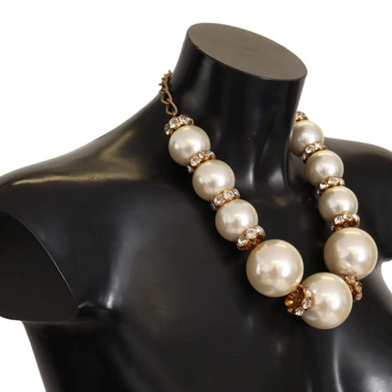 Elegant Faux Pearl Charm Necklace with Crystal Accents