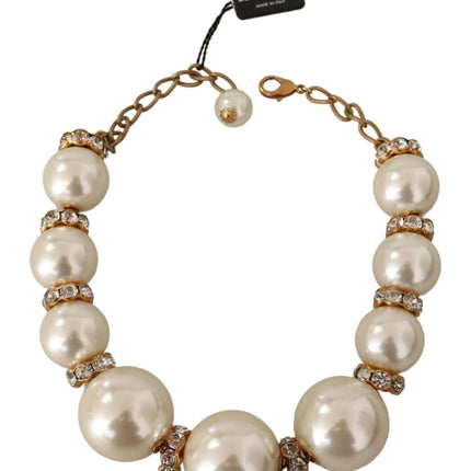 Elegant Faux Pearl Charm Necklace with Crystal Accents