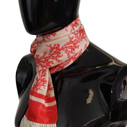 Elegant Silk Men's Scarf Wrap - Red Coral Print