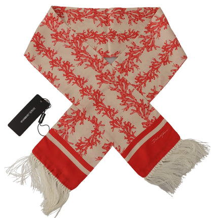 Elegant Silk Men's Scarf Wrap - Red Coral Print