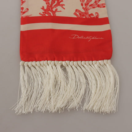 Elegant Silk Men's Scarf Wrap - Red Coral Print