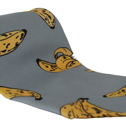 Elegant Blue Banana Print Silk cravate