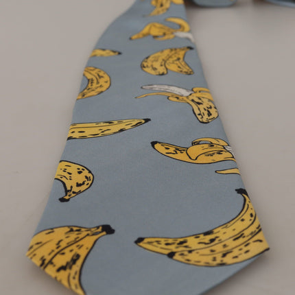 Elegant Blue Banana Print Silk cravate