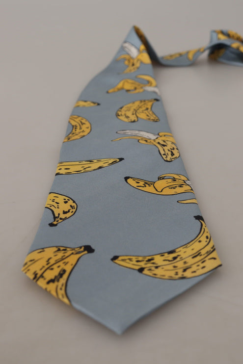 Elegant Blue Banana Print Silk cravate