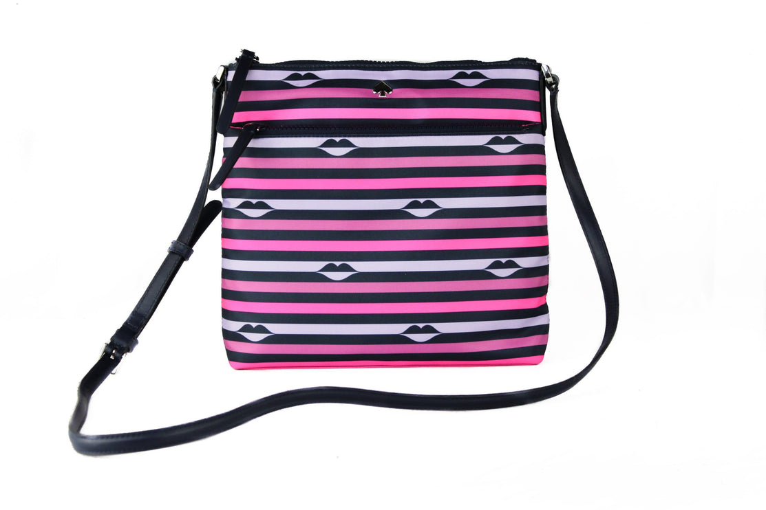 Jae Nylon Cuero Plano Rosa Rayas Multi Crossbody Bolso de mano