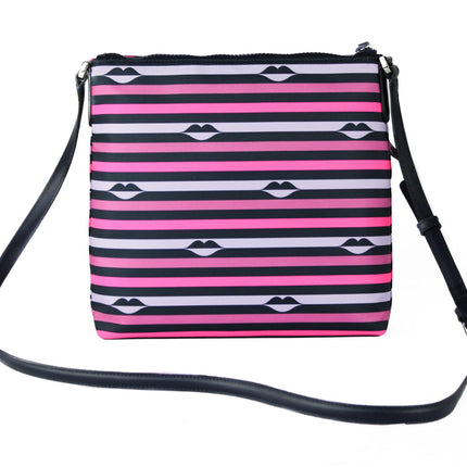 Jae Nylon Cuero Plano Rosa Rayas Multi Crossbody Bolso de mano