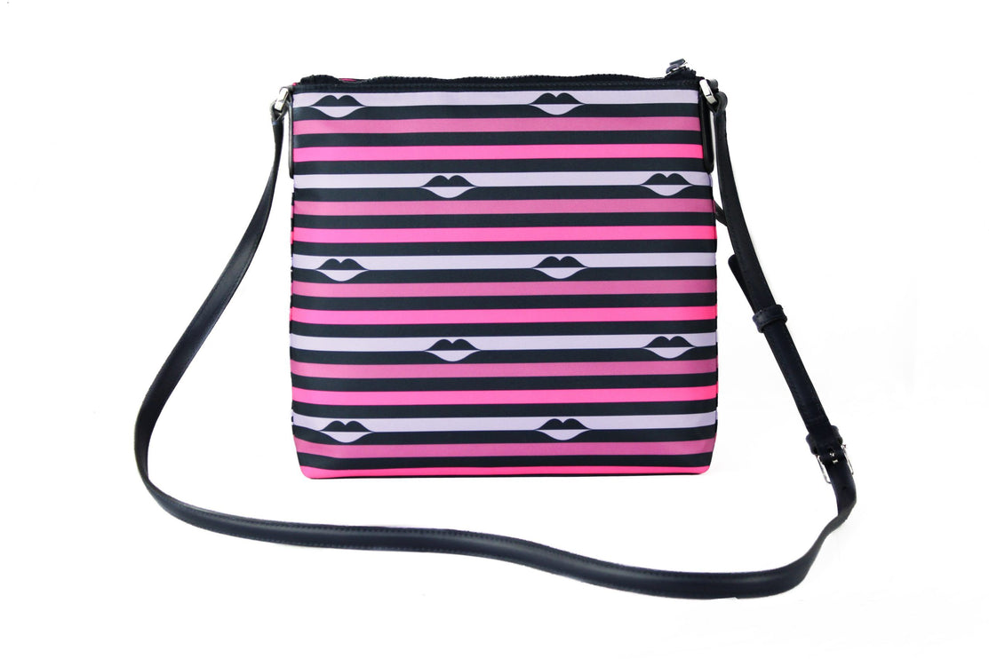 Jae Nylon Cuero Plano Rosa Rayas Multi Crossbody Bolso de mano