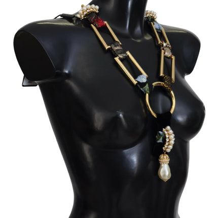 Elegant Gold Brass Pearl Statement Necklace