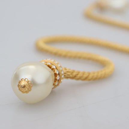 Elegant Gold Brass Pearl Statement Necklace