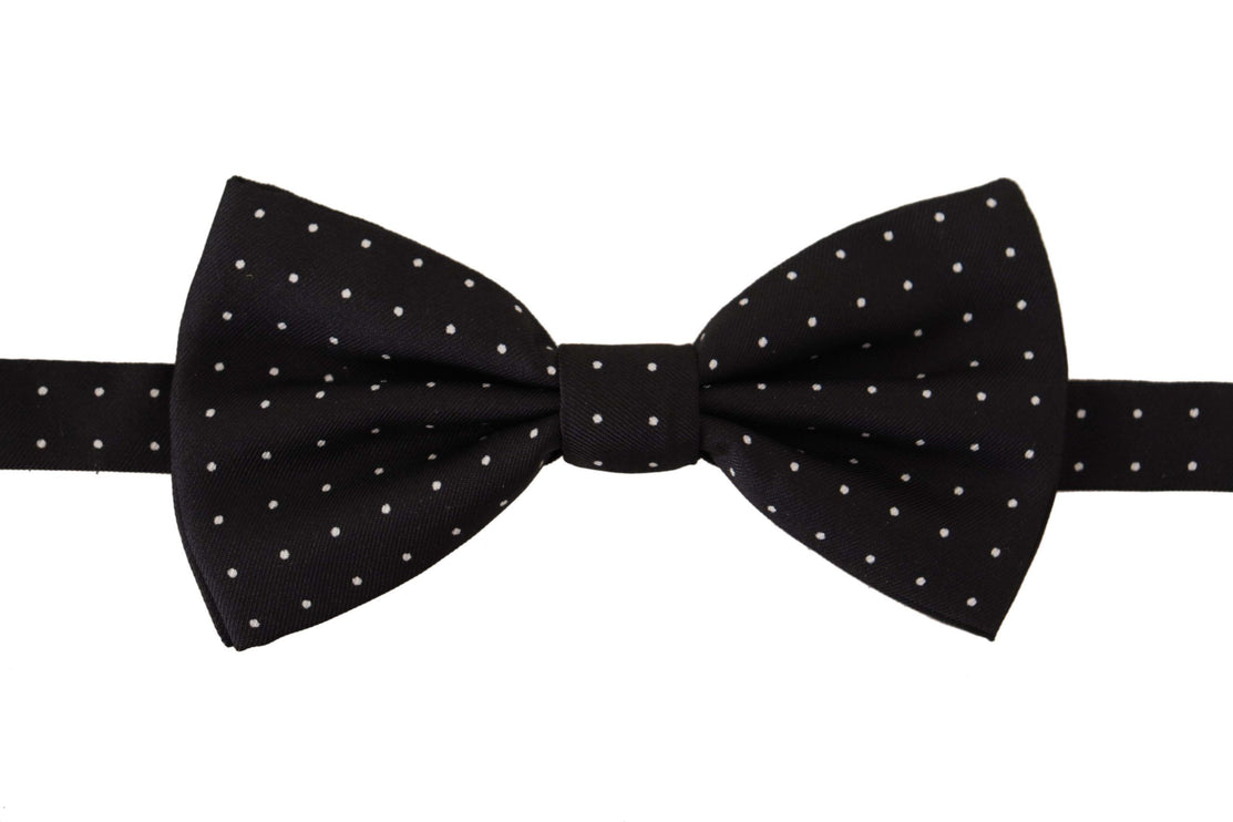 Elegant Black Polka Dot Silk Bow à noeud