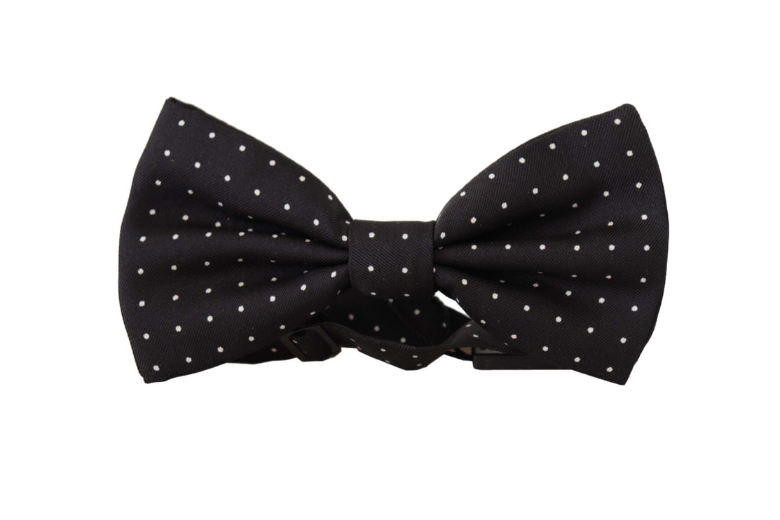 Elegant Black Polka Dot Silk Bow à noeud