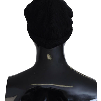 Elegant Black Virgin Wool Beanie Hat - vivadelux