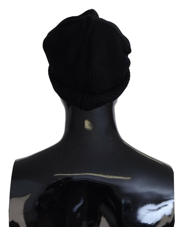 Elegant Black Virgin Wool Beanie Hat - vivadelux