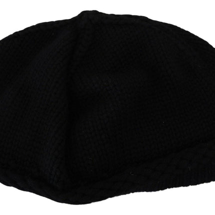 Elegant Black Virgin Wool Beanie Hat - vivadelux