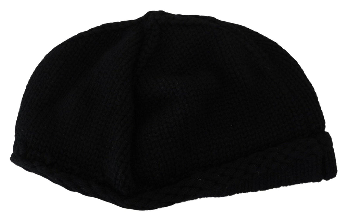 Elegant Black Virgin Wool Beanie Hat - vivadelux