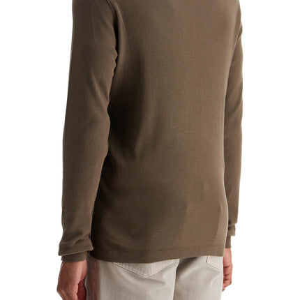 Tom Ford henley t-shirt in moss green modal cotton with mother-of-pearl buttons