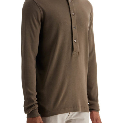 Tom Ford henley t-shirt in moss green modal cotton with mother-of-pearl buttons