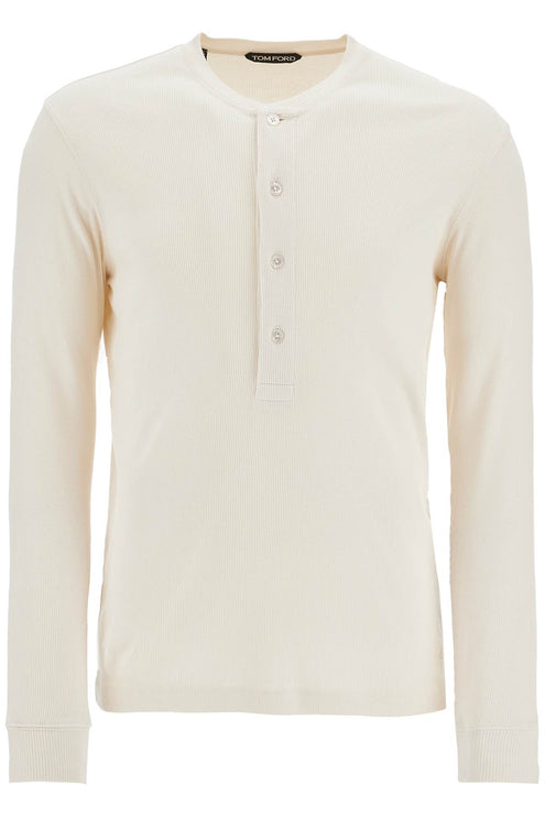 Tom Ford henley t-shirt ivory in cotton and microfiber ribbed