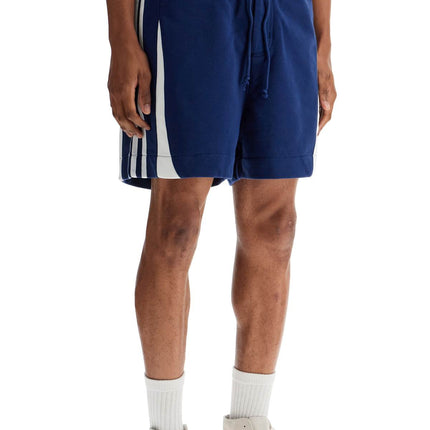 Y-3 blue cotton shorts with side stripes