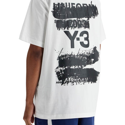 Y-3 white cotton t-shirt with "uniform of the streets" print