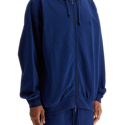 Y-3 men's blue zip hoodie in cotton with recycled polyester