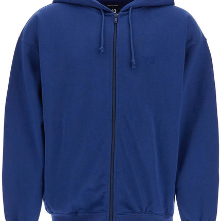 Y-3 men's blue zip hoodie in cotton with recycled polyester