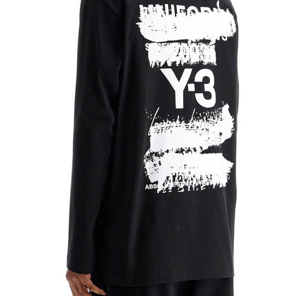 Y-3 long sleeve black cotton t-shirt with men's graphic