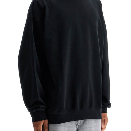 Y-3 black cotton crewneck sweatshirt with tone-on-tone logo