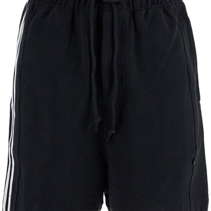 Y-3 black cotton shorts with white stripes