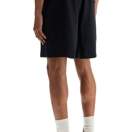 Y-3 black cotton shorts with white stripes