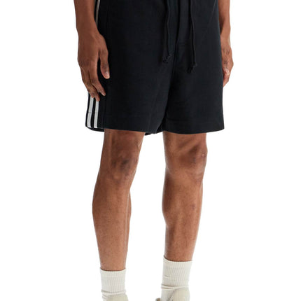 Y-3 black cotton shorts with white stripes