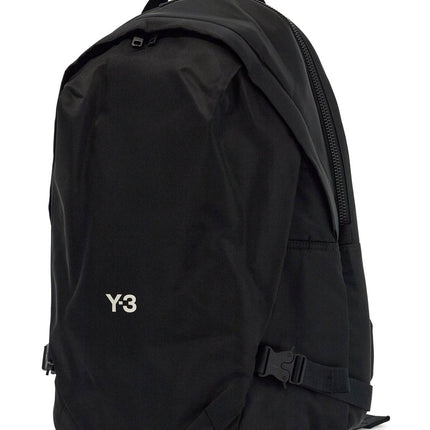 Y-3 black minimalist backpack in recycled polyester with padded straps