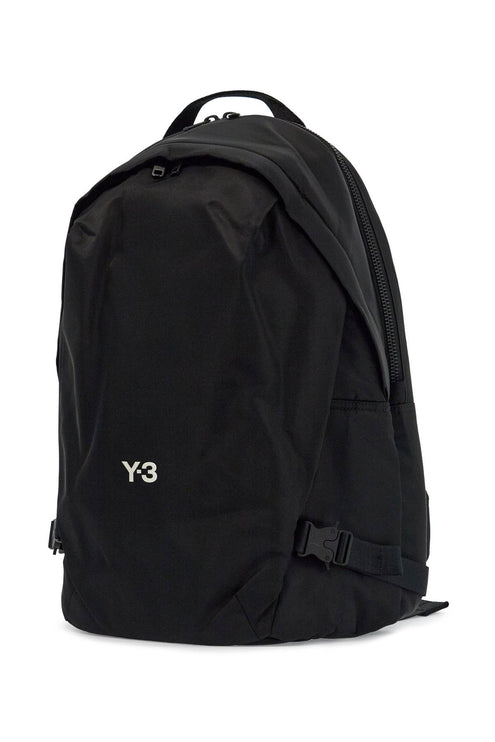 Y-3 black minimalist backpack in recycled polyester with padded straps