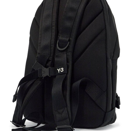 Y-3 black minimalist backpack in recycled polyester with padded straps