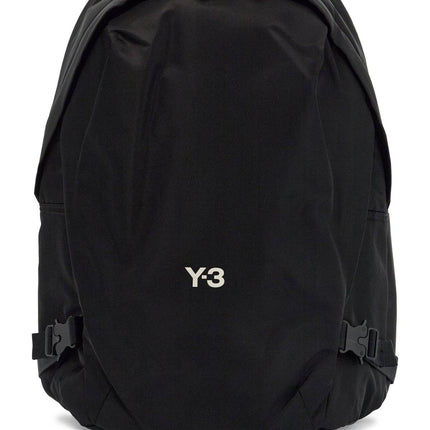 Y-3 black minimalist backpack in recycled polyester with padded straps