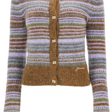 Ganni soft striped cardigan with fluffy