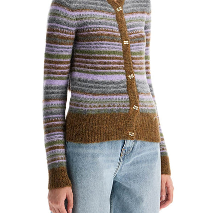 Ganni soft striped cardigan with fluffy