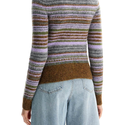 Ganni soft striped cardigan with fluffy