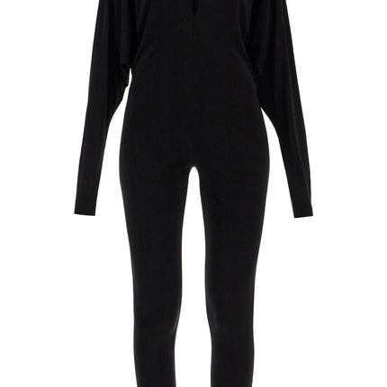 Norma Kamali black slim fit long sleeve v neck jumpsuit