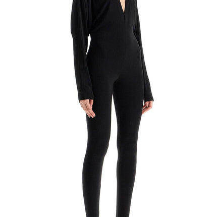 Norma Kamali black slim fit long sleeve v neck jumpsuit