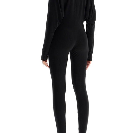 Norma Kamali black slim fit long sleeve v neck jumpsuit