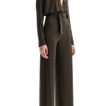 Norma Kamali dark green long sleeve v-neck jumpsuit