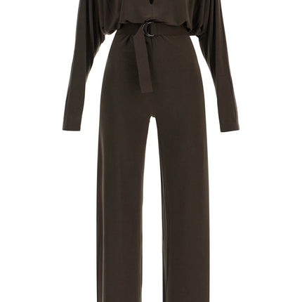 Norma Kamali dark green long sleeve v-neck jumpsuit