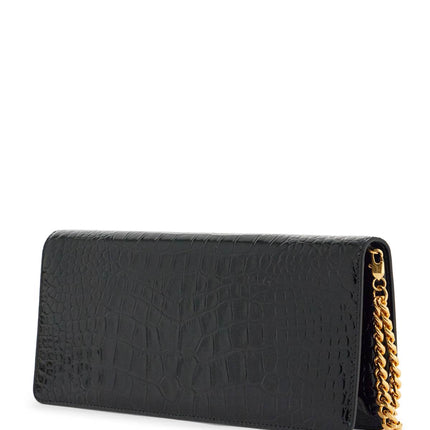 Tom Ford shiny black crocodile effect calfskin clutch