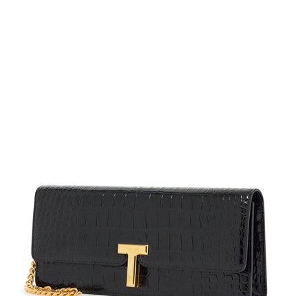 Tom Ford shiny black crocodile effect calfskin clutch